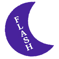 a purple crescent with the word flash on it